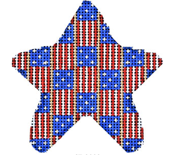 Associated Talents star shaped needlepoint canvas with American patriotic flag stripes