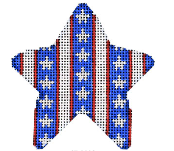 Associated Talents star shaped needlepoint canvas with American patriotic vertical stripes and stars