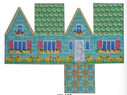Associated Talents preppy Easter needlepoint canvas of a three dimensional 3D house with chicks