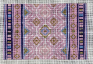 Thorn Alexander for KCN Designers needlepoint canvas for a clutch with a geometric pattern in pink and purple