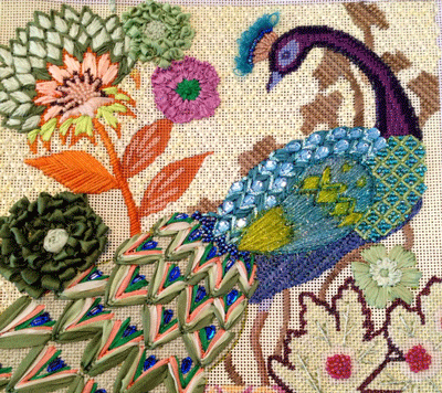 Peacock with Red Leaves Stitch Guide