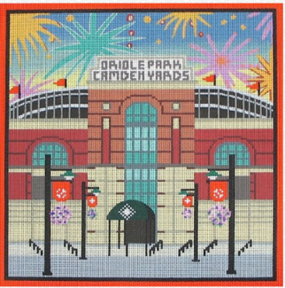 Amanda Lawford needlepoint canvas of the Baltimore baseball stadium Oriole Park Camden Yards