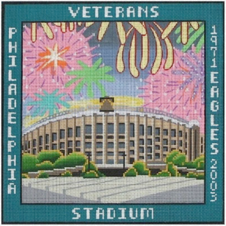 Amanda Lawford needlepoint canvas of the football stadium for the Philadelphia Eagles