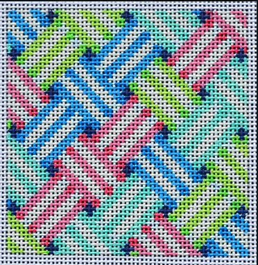 Two Sisters preppy square needlepoint canvas of woven striped ribbon sized for self-finishing boxes (insert)