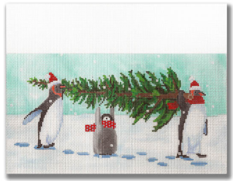 SC-CC04 Penguins Bringing Home the Tree Stocking Cuff