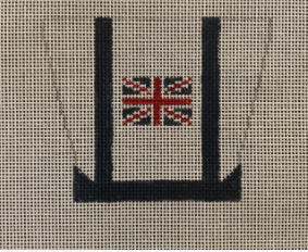 Vallerie Needlepoint Gallery needlepoint canvas of a tiny canvas tote bag with the Union Jack flag of the United Kingdom