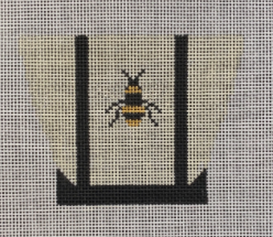 Vallerie Needlepoint Gallery needlepoint canvas of a canvas tote bag with black trim and a bee pattern - finishes as a 3D tote bag