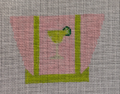 Vallerie Needlepoint Gallery needlepoint canvas of a pink canvas tote bag with lime green trim and a margarita on it - finishes as a 3D tote bag